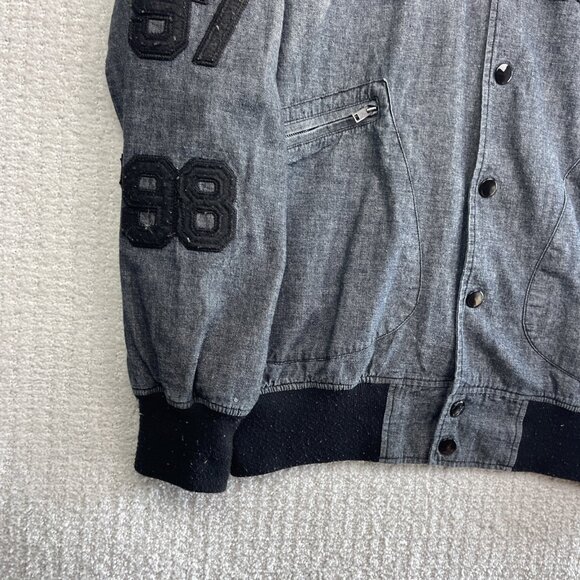 Rocawear Jacket Dark Denim Varsity Bomber Embroidered Sports Y2K Retro Men M - Picture 4 of 15